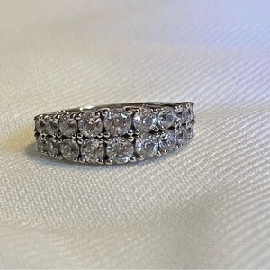 🌟QVC Diamonique CZ 100-facet Double Row Band Platinum Clad Sterling Silver Ring